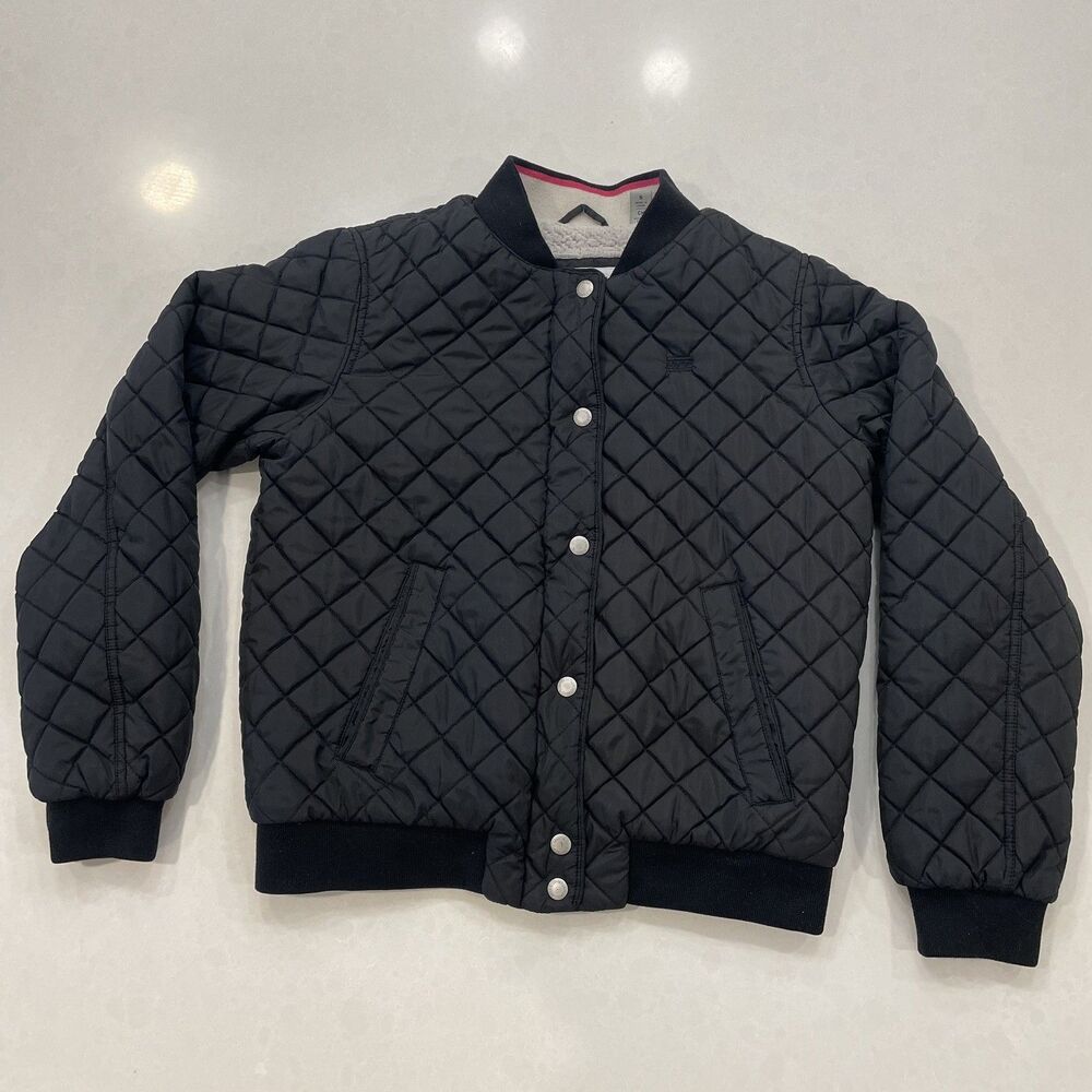Levi's Diamond Quilted Bomber Jacket Womens S Black Sherpa Lined Snap Buttons